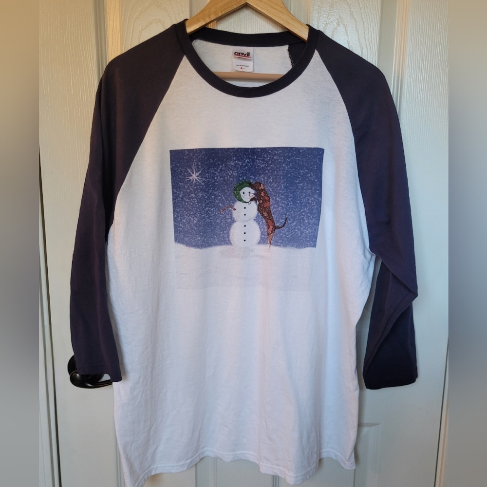 Cute Dachshund and Snowman Christmas Tshirt